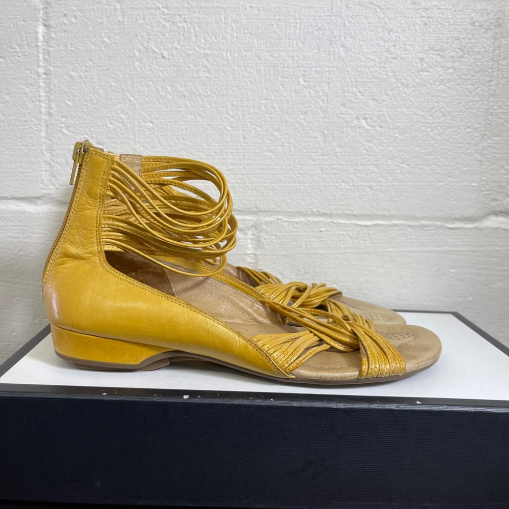 Braided Ankle-Strap Sandals in Mustard Yellow